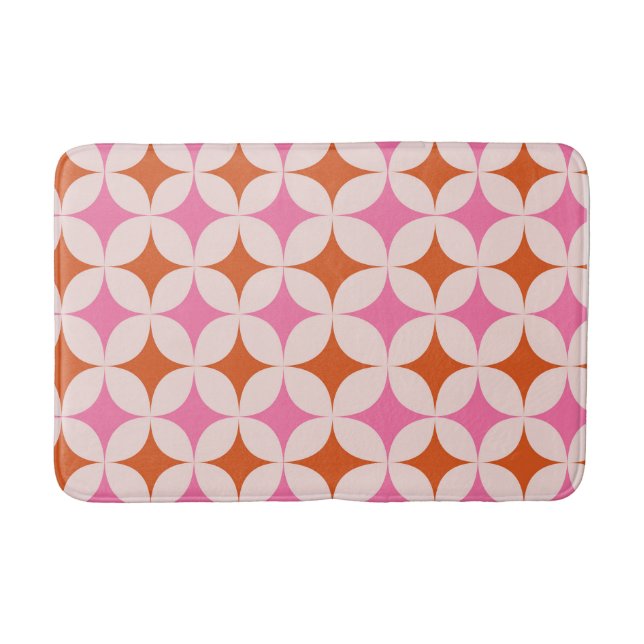 Mid Century Retro Starbursts Pattern Orange Pink  Bath Mat (Front)