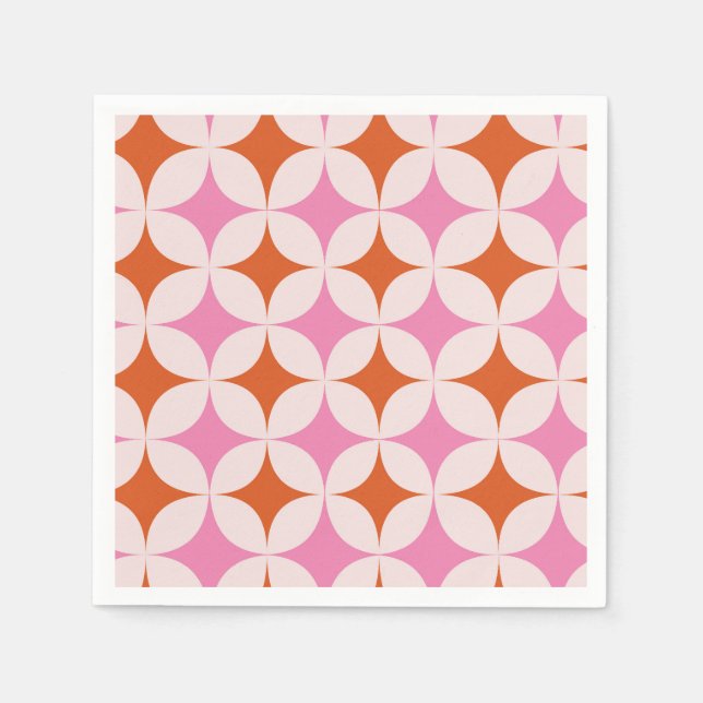 Mid Century Retro Starbursts Pattern Orange Pink  Napkin (Front)