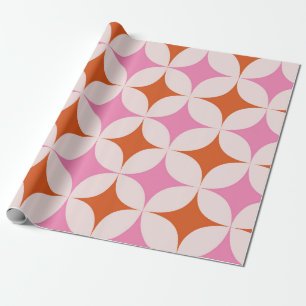 Mid Century Retro Starbursts Pattern Orange Pink Wrapping Paper