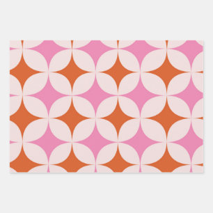 Mid Century Retro Starbursts Pattern Orange Pink Wrapping Paper Sheet