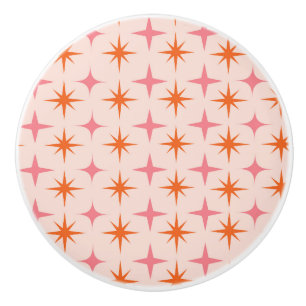 Mid Century Retro Starbursts Pattern Pink Orange  Ceramic Knob