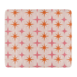 Mid Century Retro Starbursts Pattern Pink Orange Cutting Board