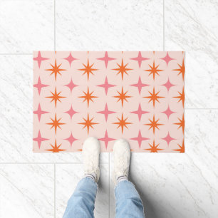 Mid Century Retro Starbursts Pattern Pink Orange  Doormat