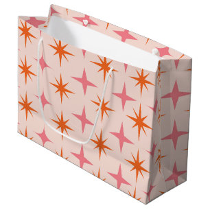 Mid Century Retro Starbursts Pattern pink orange Large Gift Bag