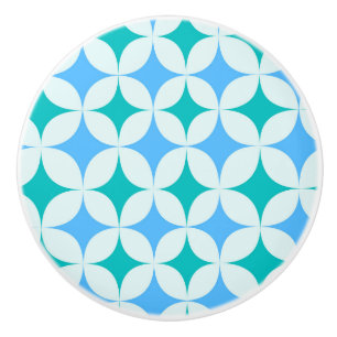Mid Century Retro Starbursts Pattern Teal Blue Ceramic Knob