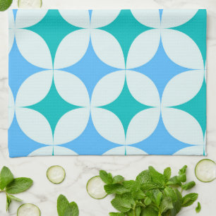 Mid Century Retro Starbursts Pattern Teal Blue Tea Towel