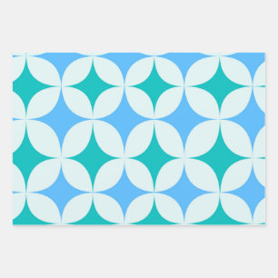 Mid Century Retro Starbursts Pattern Teal Blue Wrapping Paper Sheet