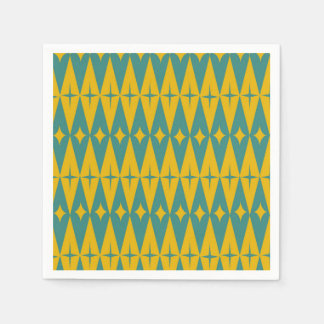 Mid Century Retro Stars on Teal Mustard Diamonds  Napkin