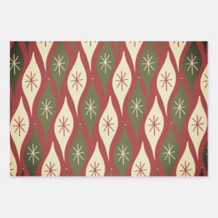 Mid-Century Retro Vintage Christmas Ornament Dusky Wrapping Paper Sheet