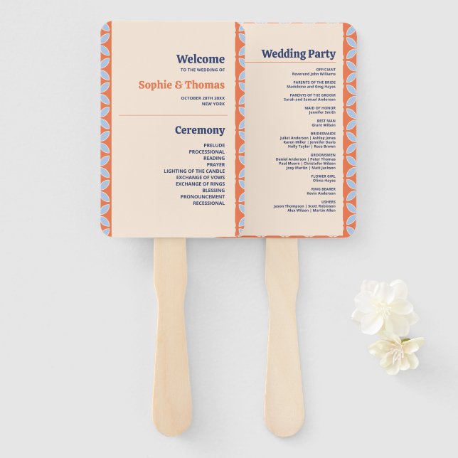 Mid Century Retro Wedding Hand Fan (Front and Back)