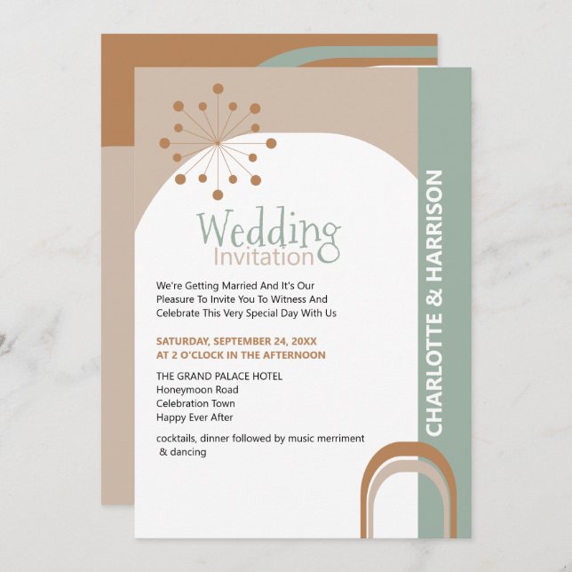 Mid Century Retro Wedding Invitation (Front/Back)