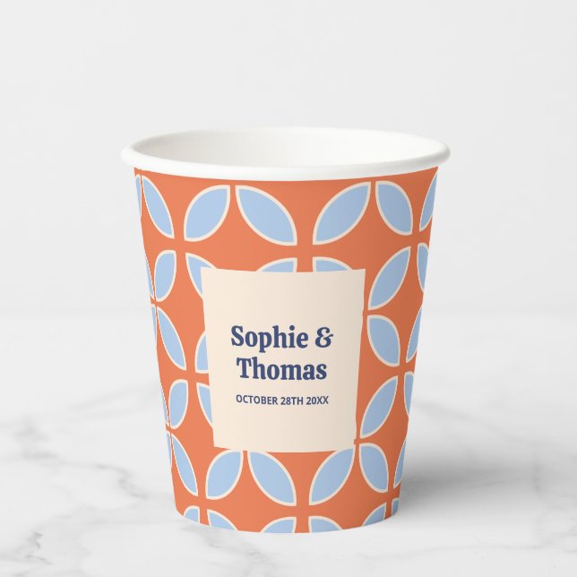 Mid Century Retro Wedding Paper Cups (Front)