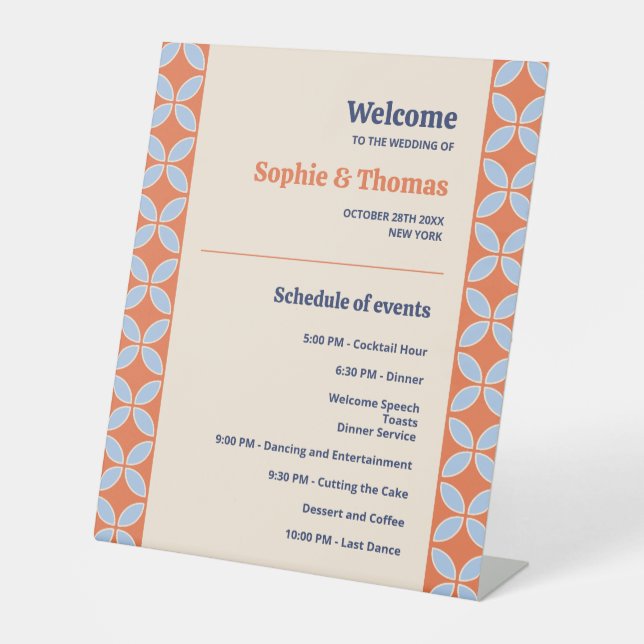 Mid Century Retro Wedding Pedestal Sign (Front)