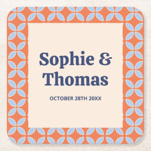 Mid Century Retro Wedding Square Paper Coaster
