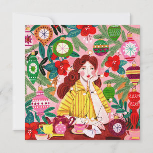 Mid Century Retro Woman Christmas Holiday Card
