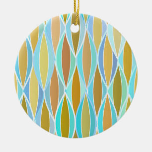 Mid-Century Ribbon Print - blues and neutrals Ceramic Tree Decoration