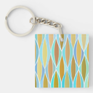Mid-Century Ribbon Print - blues and neutrals Key Ring