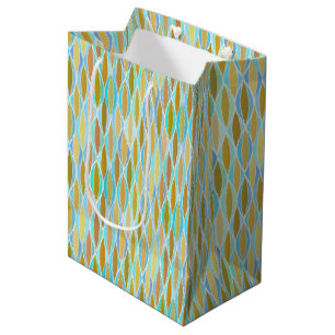 Mid-Century Ribbon Print - blues and neutrals Medium Gift Bag
