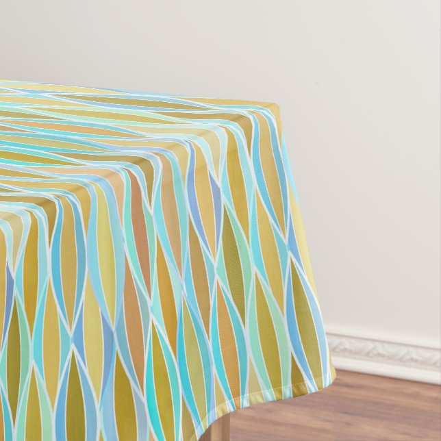 Mid-Century Ribbon Print - blues and neutrals Tablecloth (In Situ)