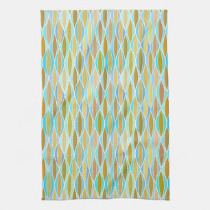 Mid-Century Ribbon Print - blues and neutrals Tea Towel