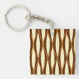 Mid-Century Ribbon Print - brown and cream Key Ring