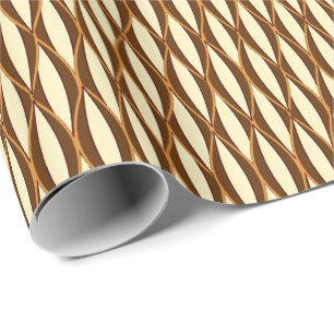 Mid-Century Ribbon Print - brown and cream Wrapping Paper