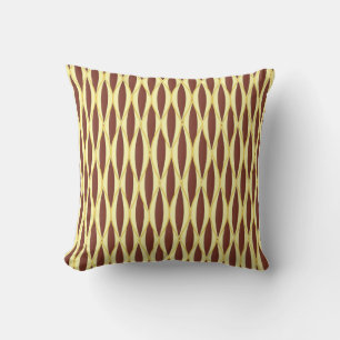 Mid-Century Ribbon Print - brown and gold Cushion