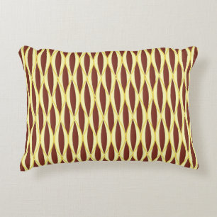 Mid-Century Ribbon Print - brown and gold Decorative Cushion