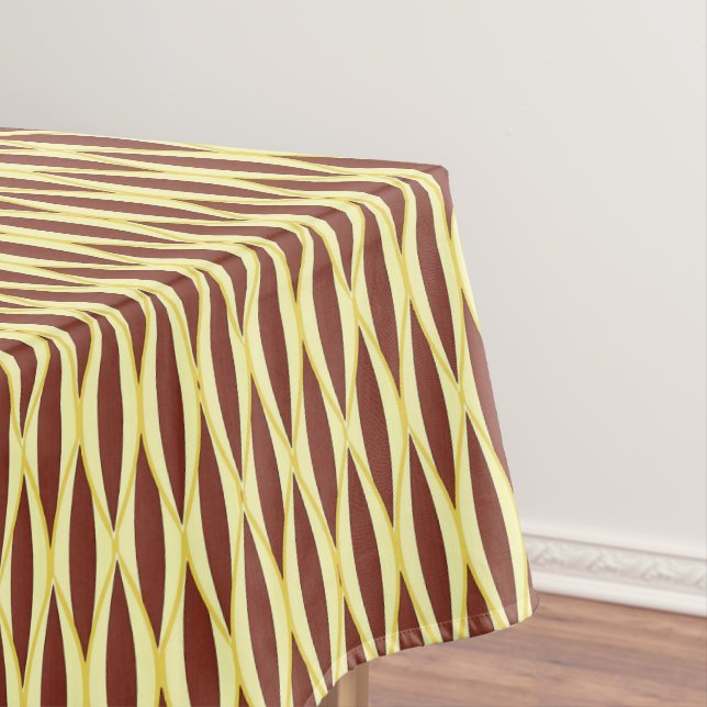 Mid-Century Ribbon Print - brown and gold Tablecloth (In Situ)
