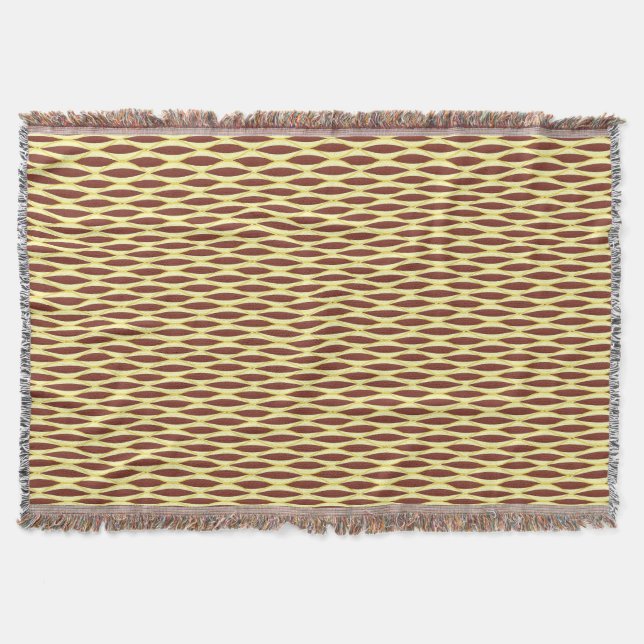 Mid-Century Ribbon Print - brown and gold Throw Blanket (Front)