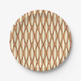 Mid-Century Ribbon Print - camel tan and cream Paper Plate