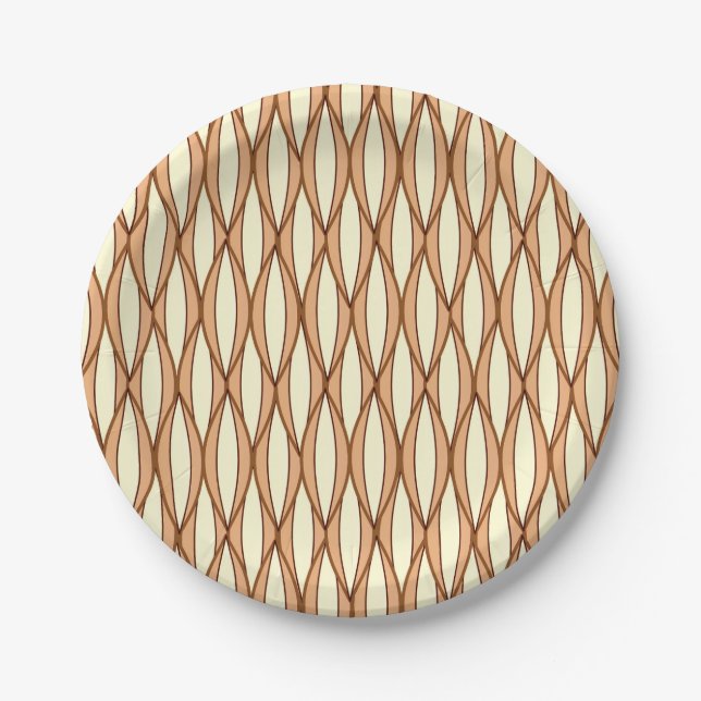 Mid-Century Ribbon Print - camel tan and cream Paper Plate (Front)