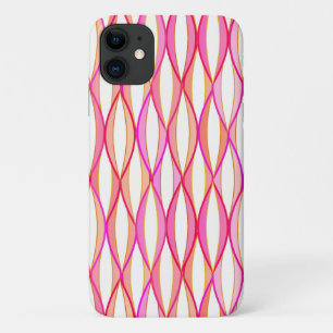 Mid-Century Ribbon Print - coral and pink iPhone 11 Case