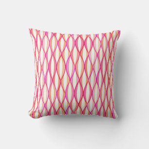Mid-Century Ribbon Print - coral and pink Cushion