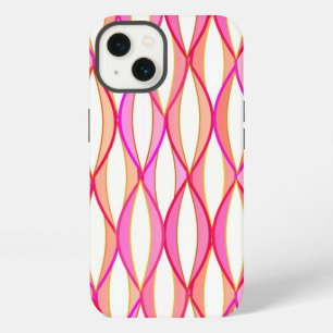 Mid-Century Ribbon Print - coral and pink iPhone 13 Case