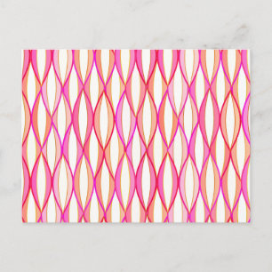 Mid-Century Ribbon Print - coral and pink Postcard