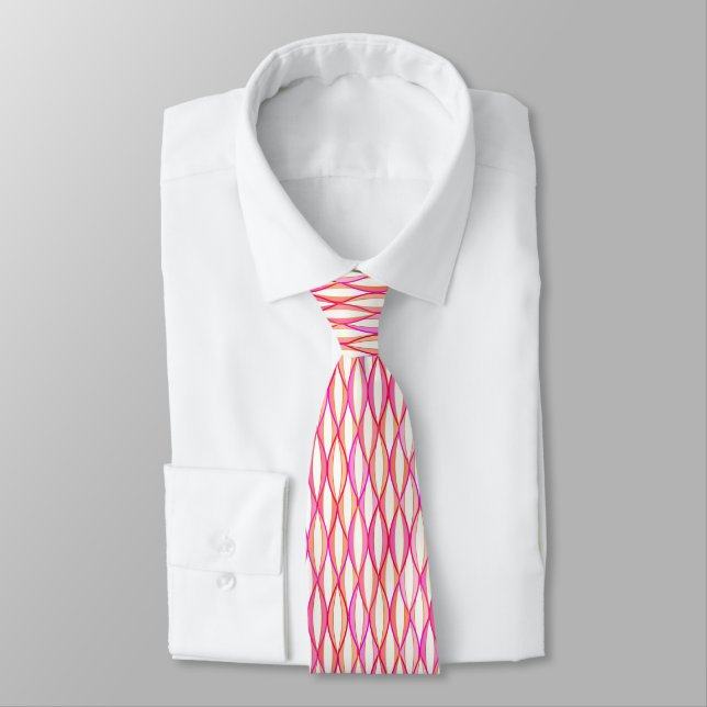 Mid-Century Ribbon Print - coral and pink Tie (Tied)