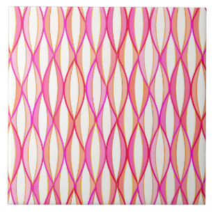 Mid-Century Ribbon Print - coral and pink Tile