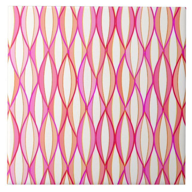 Mid-Century Ribbon Print - coral and pink Tile (Front)