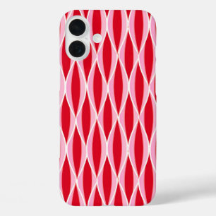 Mid-Century Ribbon Print, Deep Coral Red and Pink iPhone 16 Plus Case