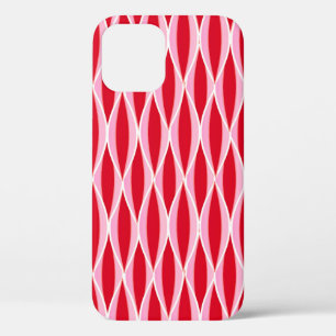 Mid-Century Ribbon Print, Deep Coral Red and Pink iPhone 12 Pro Case