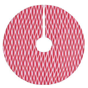 Mid-Century Ribbon Print - deep red and pink Brushed Polyester Tree Skirt