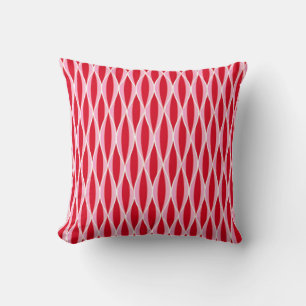 Mid-Century Ribbon Print - deep red and pink Cushion