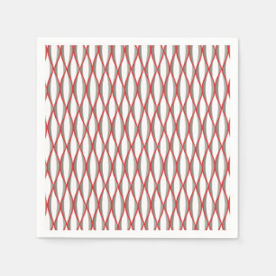 Mid-Century Ribbon Print - grey, white, red Napkin