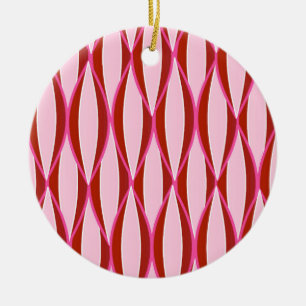Mid-Century Ribbon Print - pink and burgundy Ceramic Tree Decoration