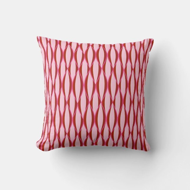 Mid-Century Ribbon Print - pink and burgundy Cushion (Front)