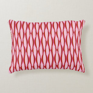 Mid-Century Ribbon Print - pink and burgundy Decorative Cushion