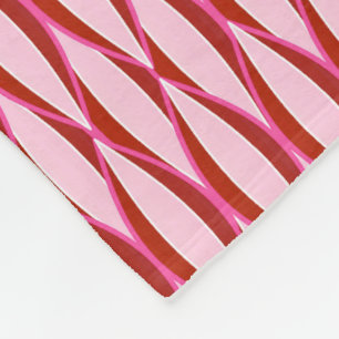 Mid-Century Ribbon Print - pink and burgundy Fleece Blanket