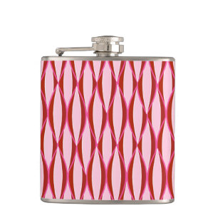 Mid-Century Ribbon Print - pink and burgundy Hip Flask