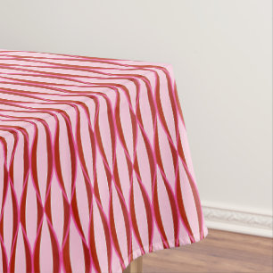 Mid-Century Ribbon Print - pink and burgundy Tablecloth